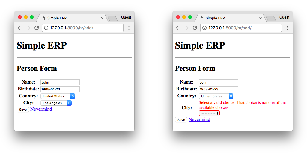 Error City Dropdown List